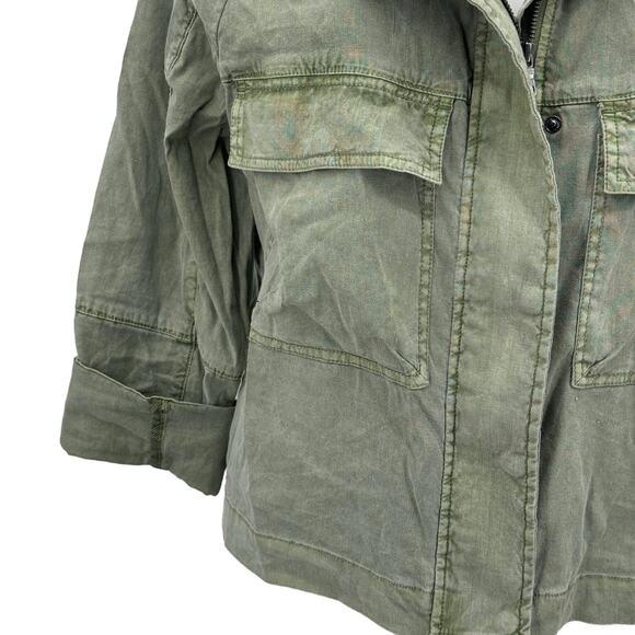 Evereve Camp Jacket Linen Women's SZ L Green Utility Military Cargo Streetwear - Picture 5 of 12